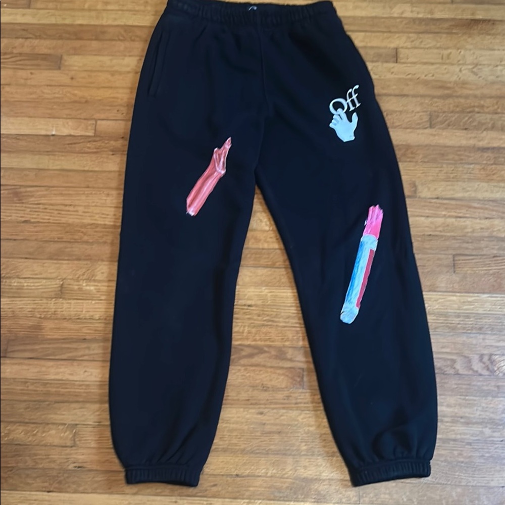 Off-White Black Joggers with Red and Blue Details